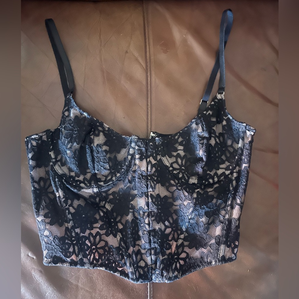 White fox Black Lace Bustier Top